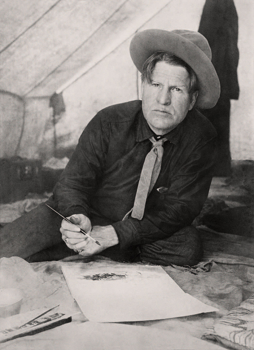 Photography: Russell Painting an Incident of the Buffalo Roundup by M.O. Hammond, 1909. Helen E. and Homer E. Britzman Collection, Gilcrease Museum Archives, University of Tulsa, Oklahoma.