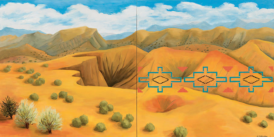 Kay WalkingStick (Cherokee, b. 1935), New Mexico Desert, 2011. Oil on wood panel, 40 x 80 x 2 in. Purchased through a special gift from the Louise Ann Williams Endowment, 2013. National Museum of the American Indian 26/9250