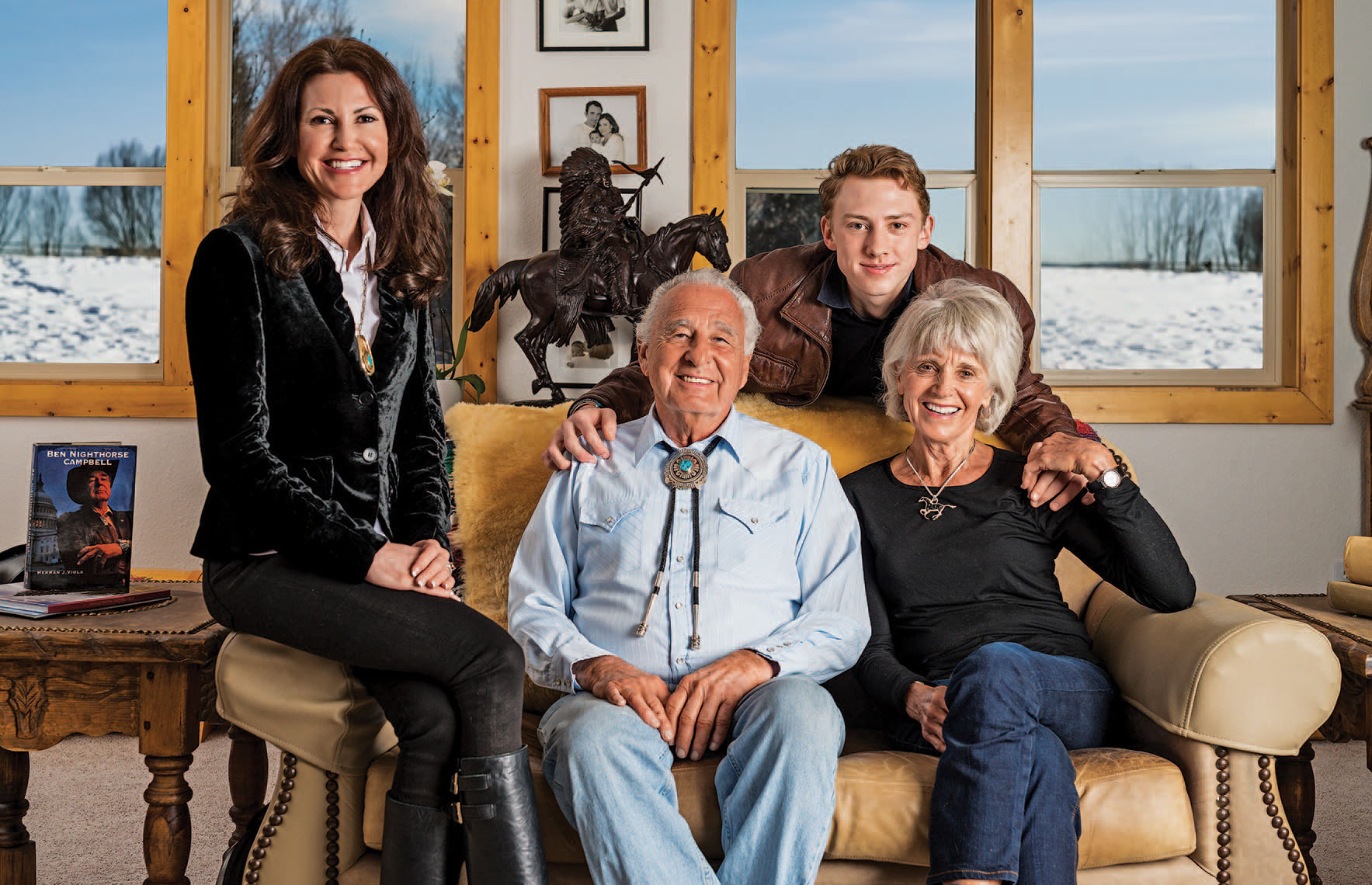 Jeweler Ben Nighthorse Campbell with (from left) daughter Shanan Campbell Wells, grandson Luke Longfellow, and wife Linda Campbell.