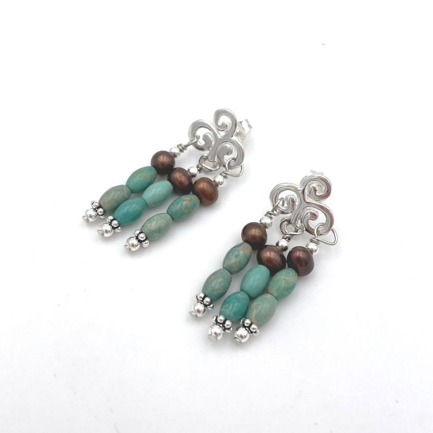 Small Strand Green Turquoise Earrings by Paige Wallace