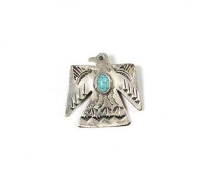 Thunderbird Pin With Turquoise J. Alexander Rustic Silver