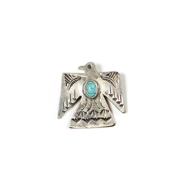 Thunderbird Pin With Turquoise J. Alexander Rustic Silver