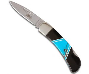 Santa Fe Stoneworks Turquoise and Jet Lock Back Knife