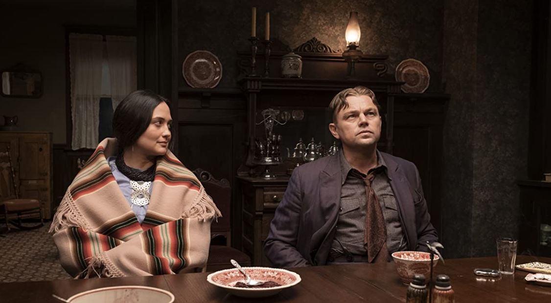 Lily Gladstone and Leonardo DiCaprio in "Killers of the Flower Moon"