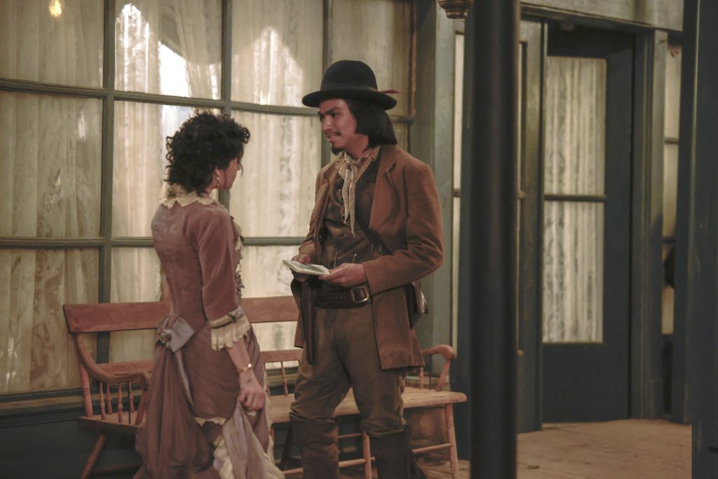 Blu Hunt as Calista and Forrest Goodluck as Billy Crow in "Lawmen: Bass Reeves"