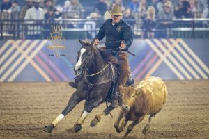 Corey Cushing competing in the fence work segment of the 2023 American Performance Horseman.