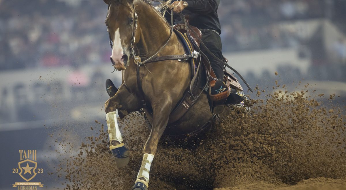 Andrea Fappani competing in reining segment of the 2023 American Performance Horseman.