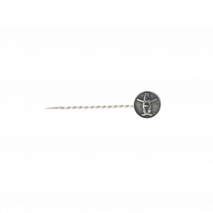 Clint Orms silver pin with H wearing cowboy hat and cowboy boots engraved.