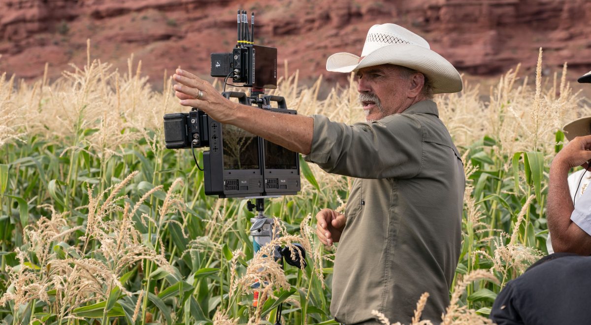 Kevin Costner directs on the set of "Horizon."