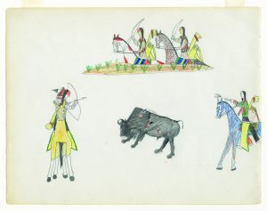 Buffalo Hunt, by Squint Eyes, Cheyenne, 1875 – 1878, pencil on paper. The Arthur and Shifra Silberman Collection.