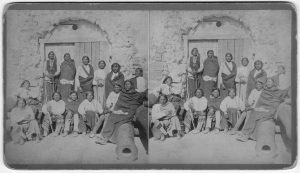 Traditionally clothed prominent Cheyenne chiefs and warriors at Fort Marion, 1875.
