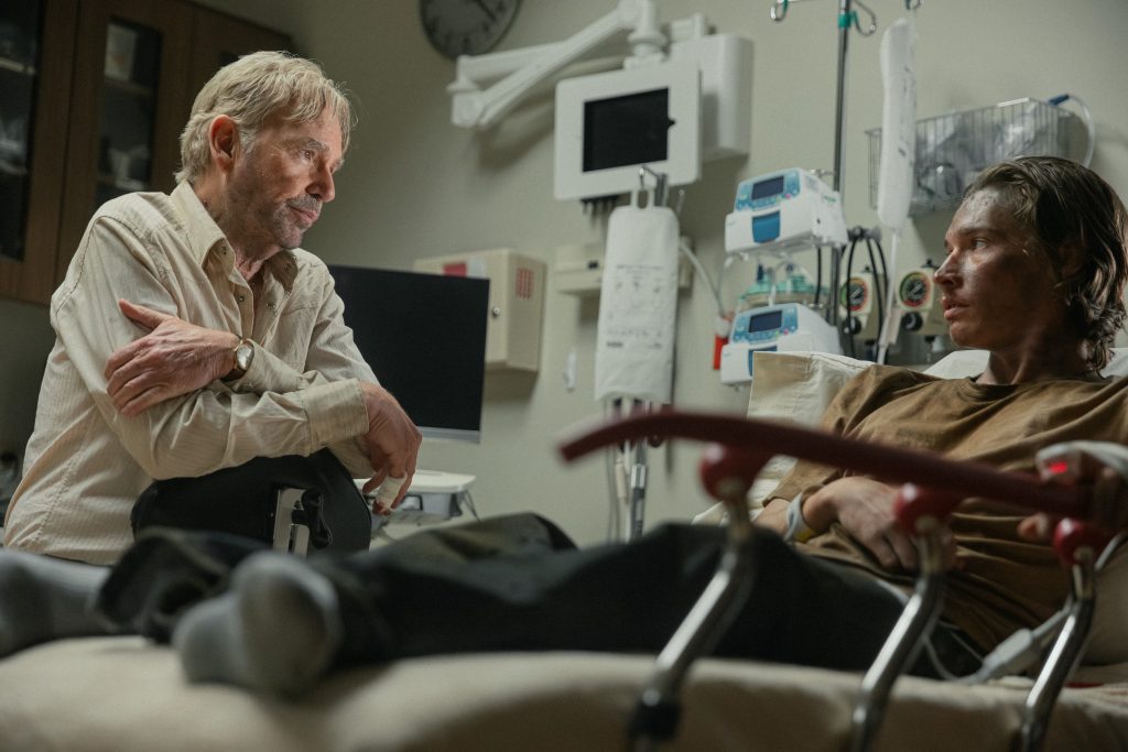 Billy Bob Thornton as Tommy Norris and Jacob Lofland as Cooper Norris in "Landman"