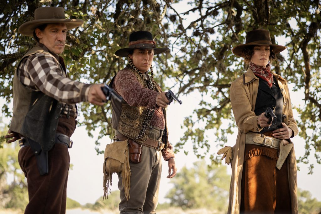 Steve Luna as Deputy Clint Peterson, Doug Hall as Two Spears and Jennifer Carpenter as Marshall Mamie Fossett in "1923"