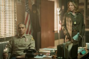 Zahn McClarnon and Jenna Elfman in "Dark Winds"