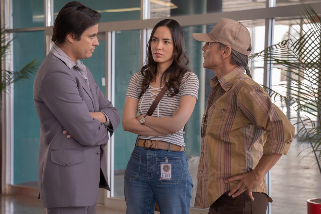 Kiowa Gordon, Jexxica Matten and Zahn McClarnon in "Dark Winds"