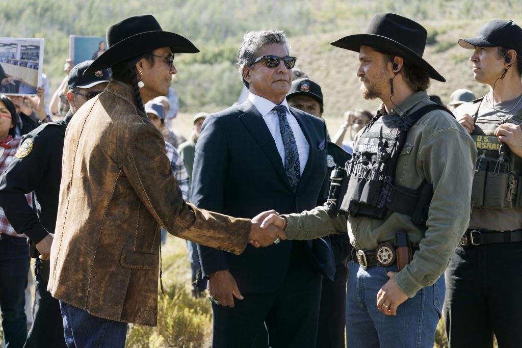Mo Brings Plenty, Gil Birmingham and Luke Gtimes in "Marshals."