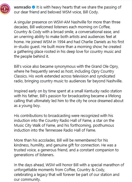 WSM Tribute to Bill Cody