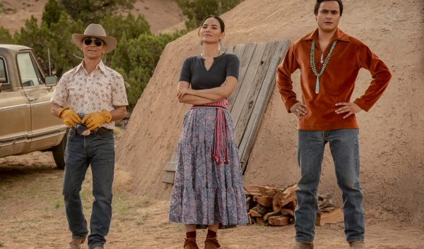 Zahn McClarnon as Joe Leaphorn, Jessica Matten as Bernadette Manuelito and Kiowa Gordon as Jim Chee - "Dark Winds"